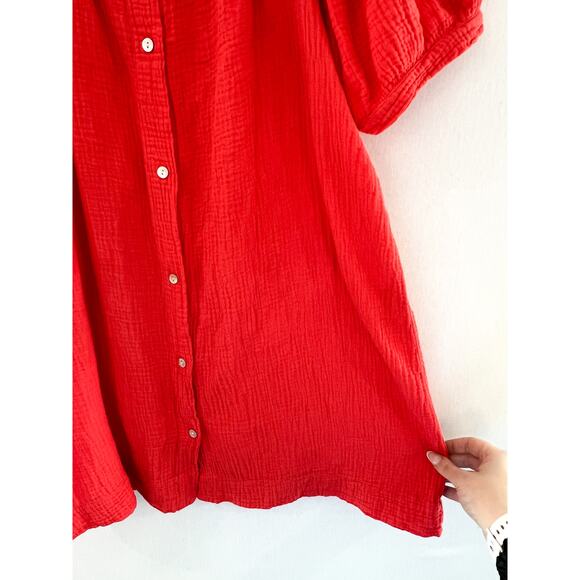 Honorine Francoise Cotton Seersucker Minidress Small Red Cotton Gauze Mini Dress - Picture 6 of 10